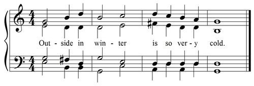 Modern Vocal Score Bar Lines in Close Position with Lyrics